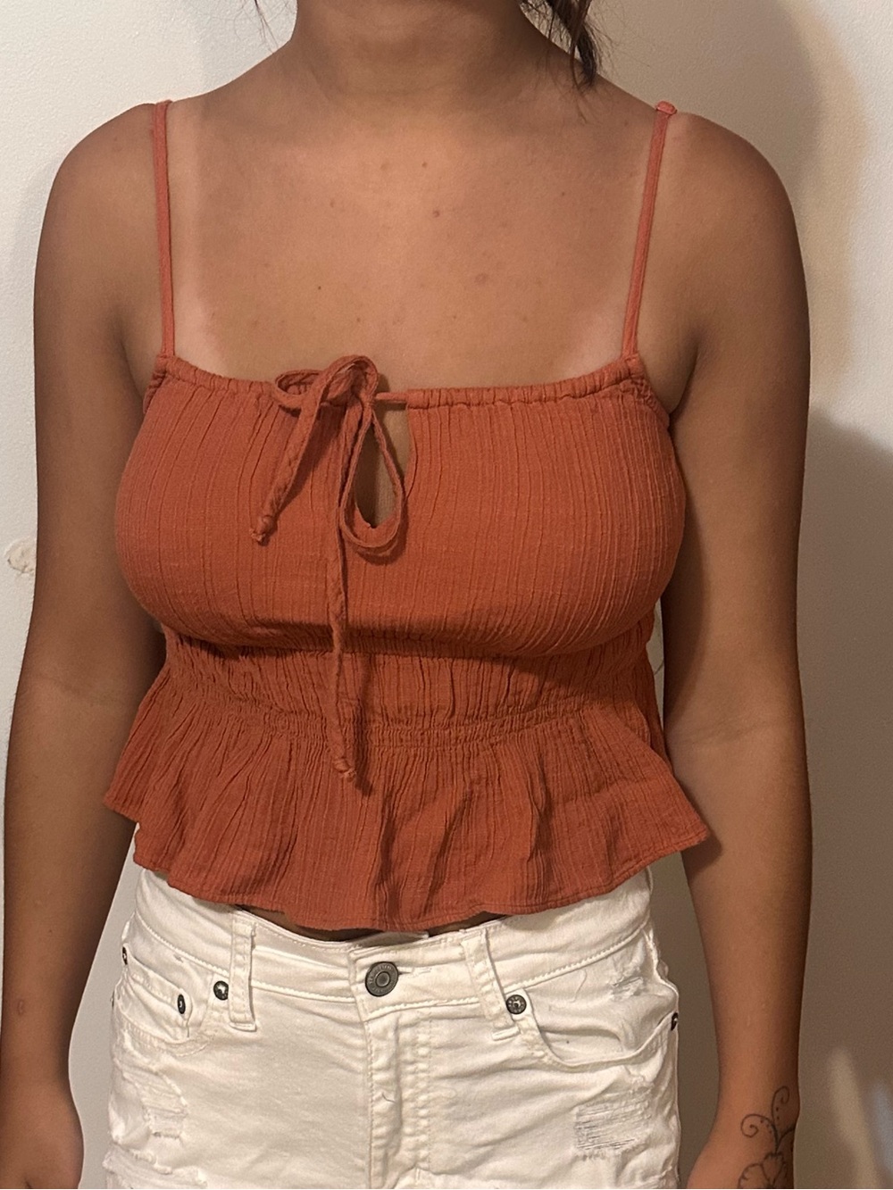 American Eagle Outfitters Rust Orange Smocked Peplum Cami
